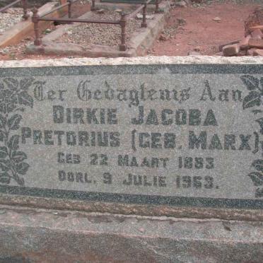 PRETORIUS Dirkie Jacoba nee MARX 1883-1963