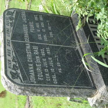 FOURIE Gerhardus Jacobus 1857-1923 &amp; Johanna Christina RAS 1863-1920