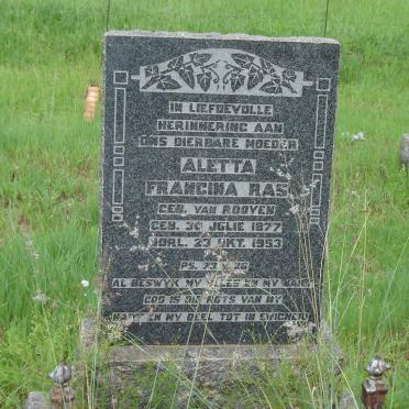 RAS Aletta Francina nee VAN ROOYEN 1877-1953