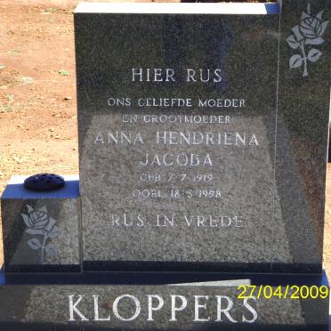 KLOPPERS Anna Hendriena Jacoba 1919-1998