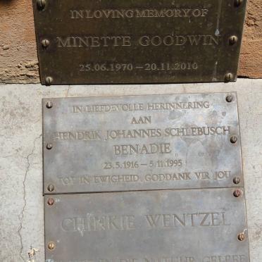GOODWIN Minette 1970-2010 :: BENADE Hendrik Johannes Schlebusch 1916-1995 :: WENTZEL Chinkie