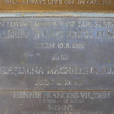 FUNKE Albert Julius Erich 1902- &amp; Wilhelmina Machielina 1903- :: VILJOEN Hennie Francois 1936-1989