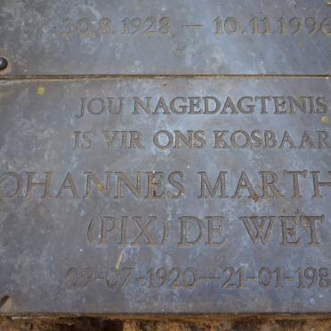 WET Johannes Marthinus, de 1920-1987