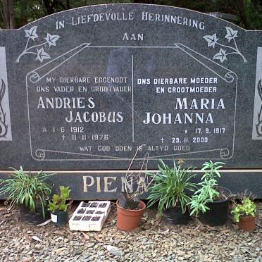 PIENAAR Andries Jacobus 1912-1976 &amp; Maria Johanna 1917-2003