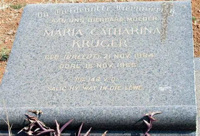 KRUGER  Maria Catharina nee BREEDT 1884-1955