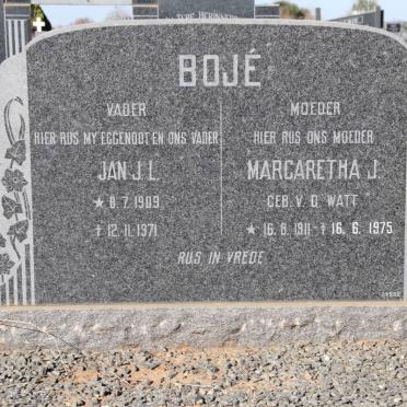 BOJÉ Jan J. L. 1909-1971 &amp; Margaretha J. v.d. WATT 1911-1975
