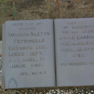 BARNARD Jacob 1862-1945 &amp; Sussara Aletta Petronella LUBBE 1867-1948