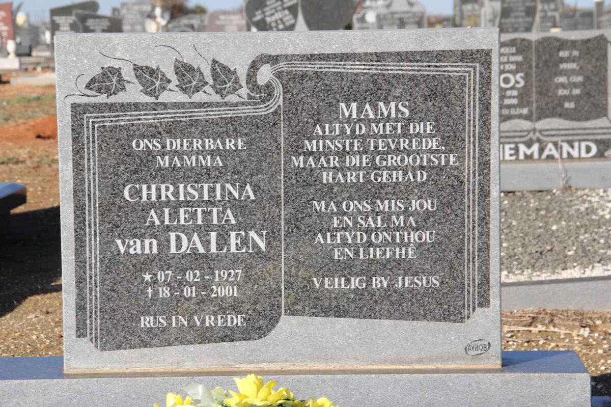 DALEN Christina Aletta, van 1927-2001