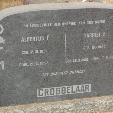 GROBBELAAR Albertus F. 1891-1957 &amp; Harriet E. BARNARD 1900-1977