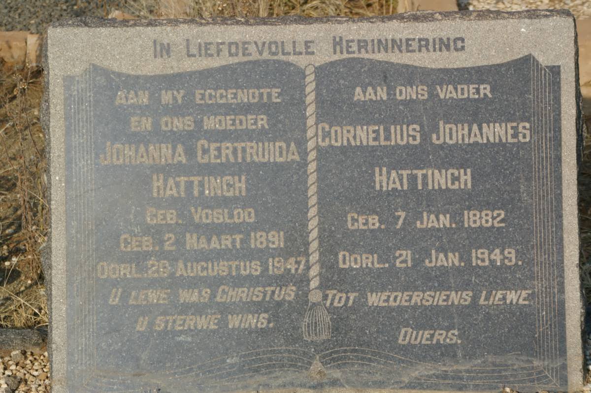 HATTINGH Cornelius Johannes 1882-1949 &amp; Johanna Gertruida VOSLOO 1891-1947