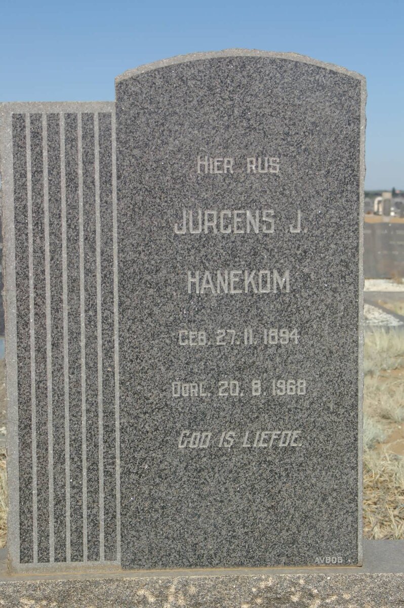 HANEKOM Jurgens J. 1894-1968