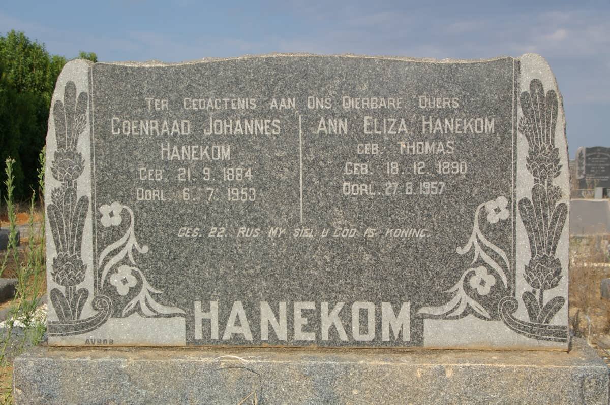 HANEKOM Coenraad Johannes 1884-1953 &amp; Ann Eliza THOMAS 1890-1957