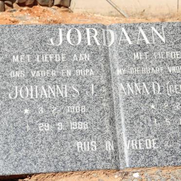 JORDAAN Johannes J. 1908-1988 &amp; Anna D. du TOIT 1907-1986