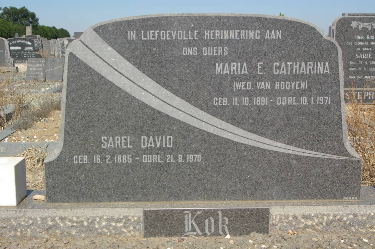 KOK Sarel David 1885-1970 &amp; Maria E. Catharina formerly VAN ROOYEN 1891-1971