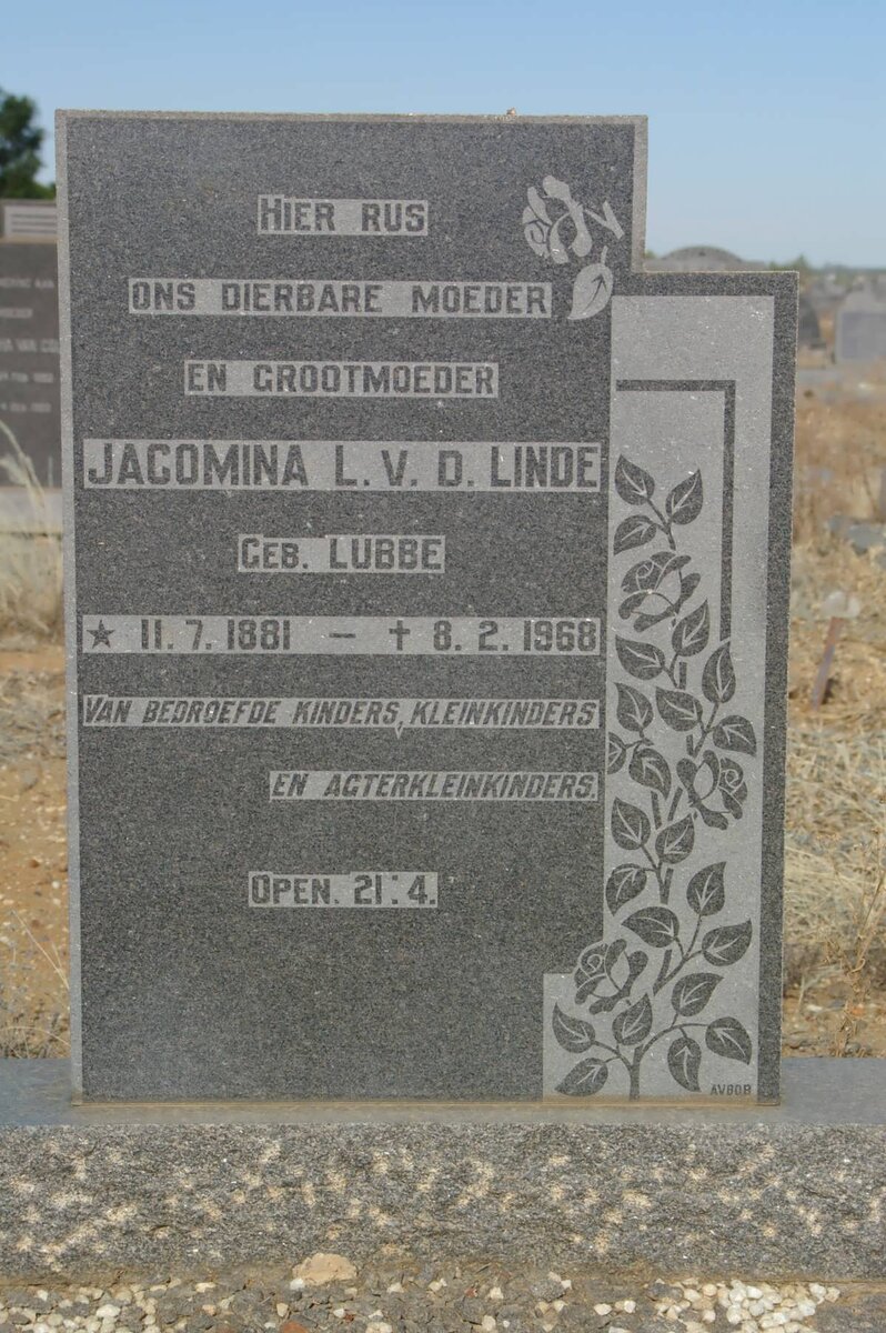 LINDE Jacomina L., v.d. nee LUBBE 1881-1968