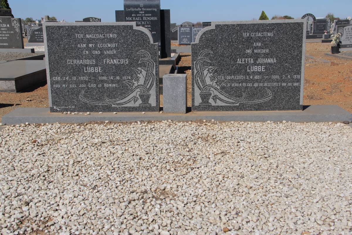 LUBBE Gerhardus Francois 1892-1974 &amp; Aletta Johanna du PLESSIS 1897-1978