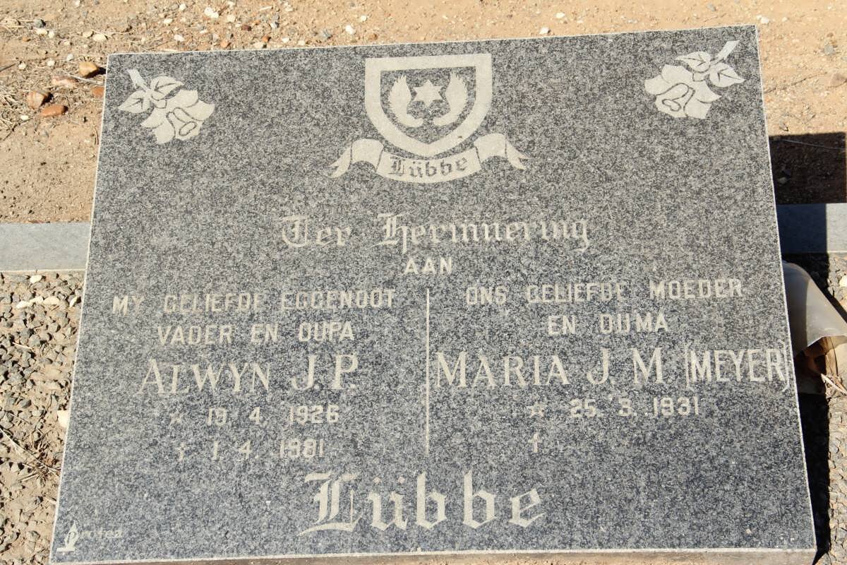 LUBBE Alwyn J.P. 1926-1981 &amp; Maria J.M. MEYER 1931-