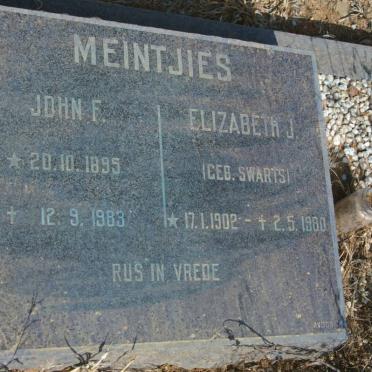 MEINTJIES John F. 1895-1983 &amp; Elizabeth J. SWARTS 1902-1980