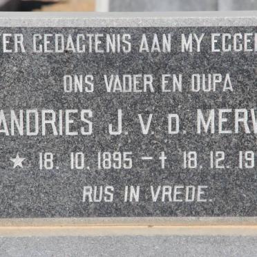 MERWE Andries J., v.d. 1895-1977 &amp; Judith S. VAN NIEKERK 1918-1972