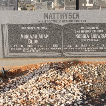MATTHYSEN Adriaan Adam Blom 1909-1992 &amp; Rosina Louwisa POHLMAN 1923-1990