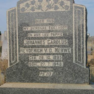 MERWE Johannes Carolus Heyderich, v.d. 1895-1945