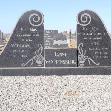 RENSBURG Nicolaas J., Janse van 1904-1979 &amp; Ann TALJAARD 1912-1973