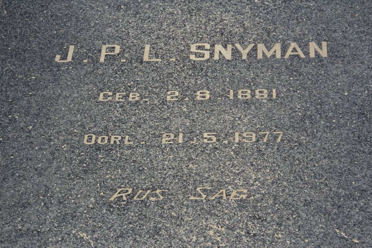 SNYMAN J.P.L. 1881-1977