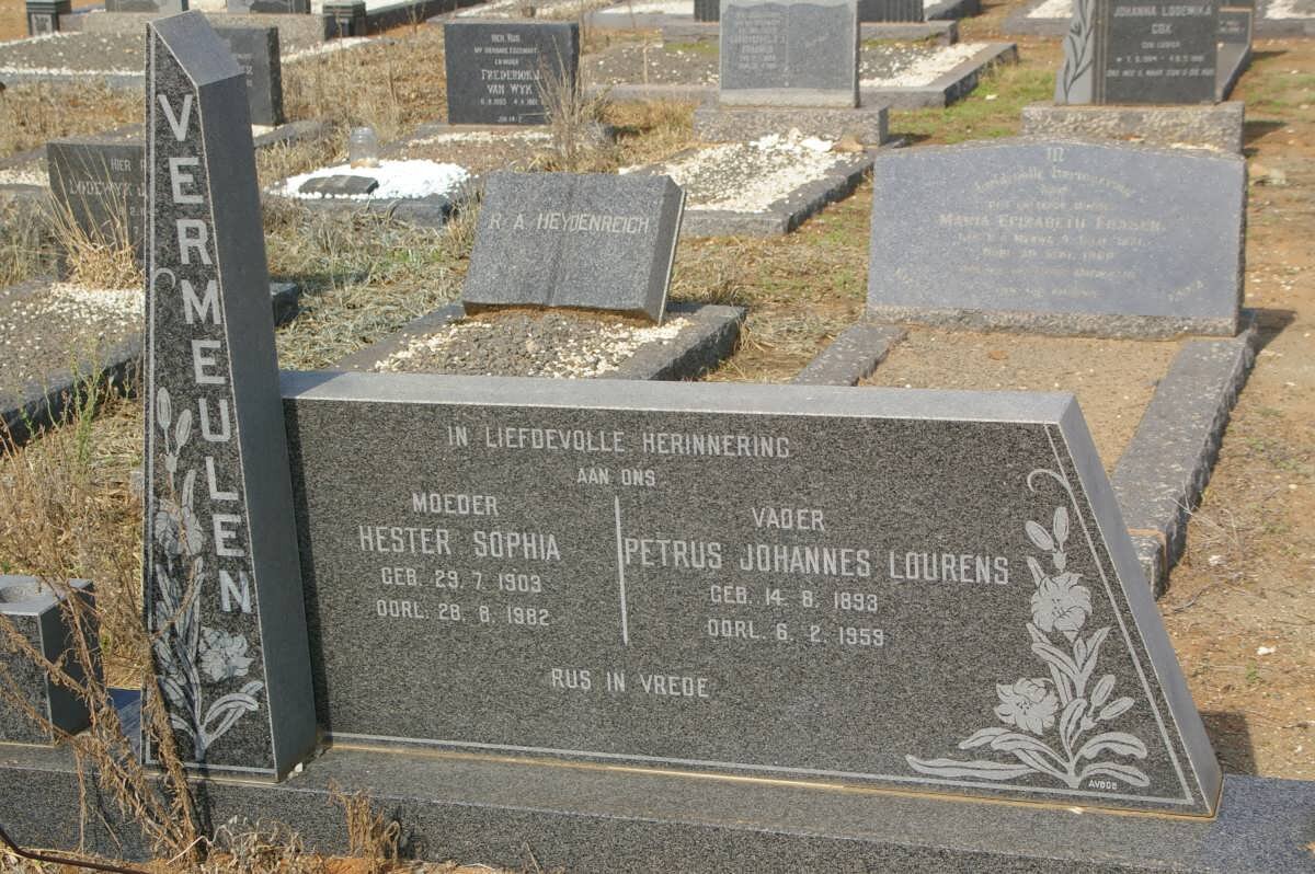 VERMEULEN Petrus Johannes Lourens 1893-1959 &amp; Hester Sophia 1903-1982