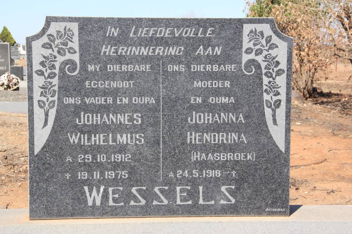 WESSELS Johannes Wilhelmus 1912-1975 &amp; Johanna Hendrina HAASBROEK 1918-