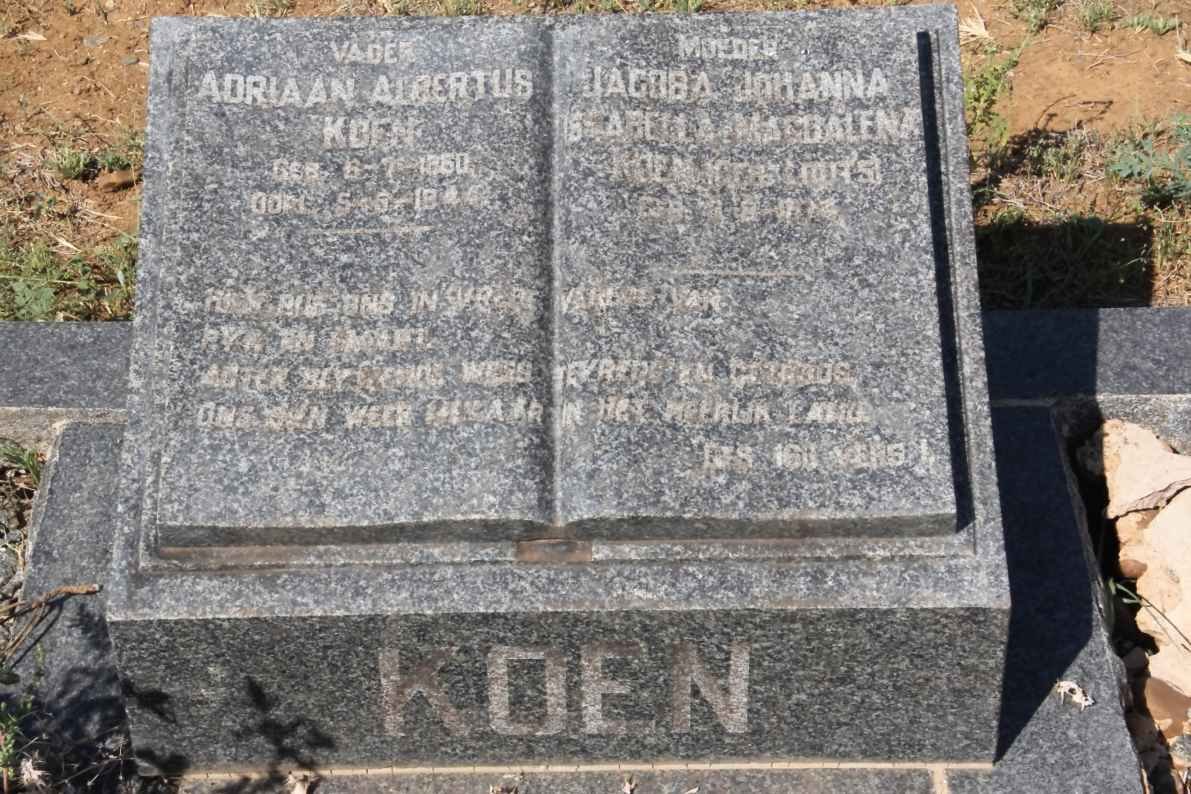 KOEN Adriaan Albertus 1860-1944 &amp; Jacoba Johanna Isabella Magdalena LOOTS