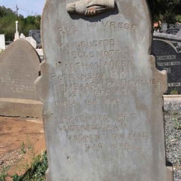 LOMBAARD Martha Jacoba Petronella nee de VILLIERS 1921-1942