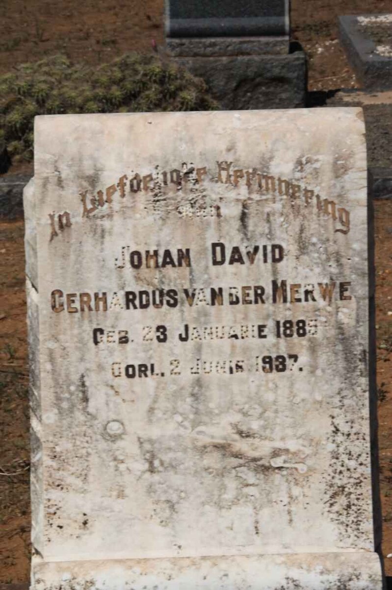 MERWE Johan David Gerhardus, van der 188?-1937