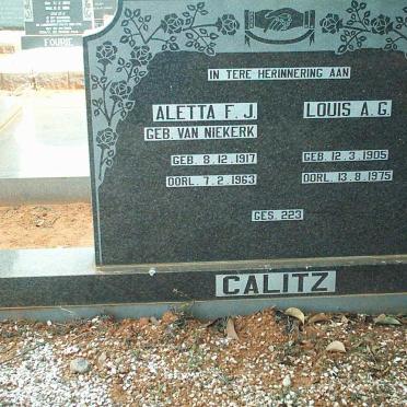 CALITZ Louis A.G. 1905-1975 &amp; Aletta F.J. VAN NIEKERK 1917-1963