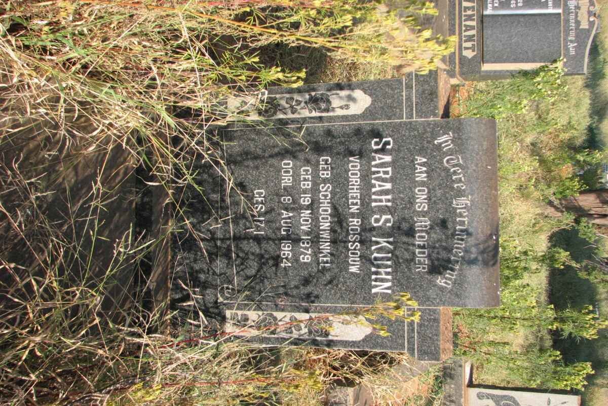 KUHN Sarah S. formerly ROSSOUW nee SCHOONWINKEL 1879-1964