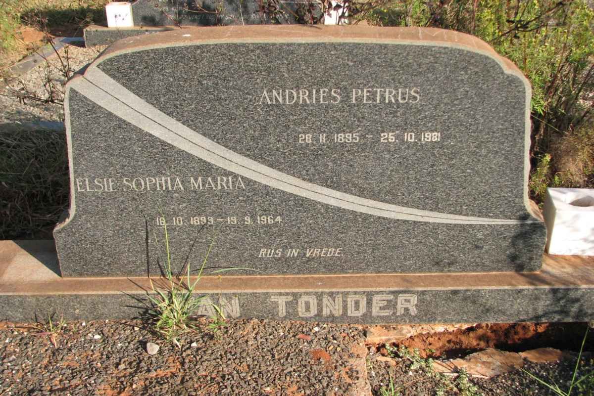 TONDER Andries Petrus, van 1895-1981 &amp; Elsie Sophia Maria 1899-1964