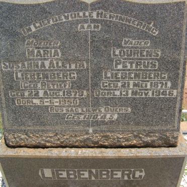 LIEBENBERG Lourens Petrus 1871-1946 &amp; Maria Susanna Aletta RETIEF 1879-1950
