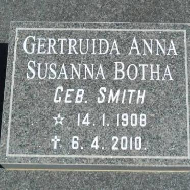 BOTHA Gertruida Anna Susanna nee SMITH 1908-2010