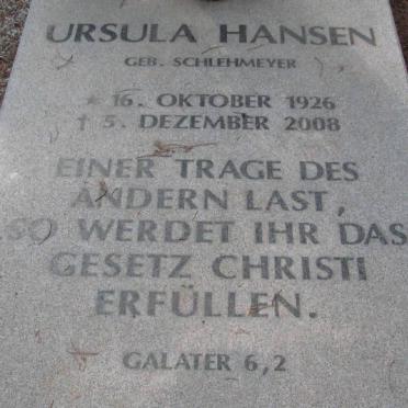 HANSEN Ursula nee SCHLEHMEYER 1926-2008
