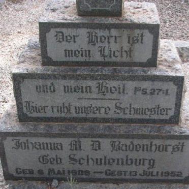 BADENHORST Johanna M.D. nee SCHULENBURG 1908-1952