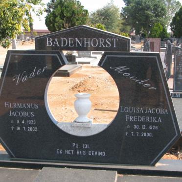 BADENHORST Hermanus Jacobus 1928-2002 &amp; Louisa Jacoba Frederika 1926-2000