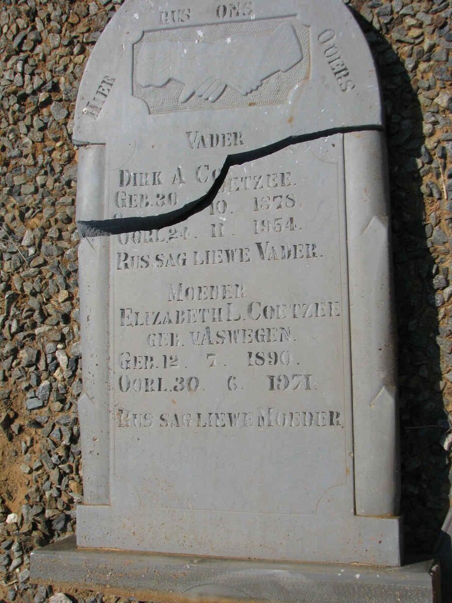 COETZEE Dirk A. 1878-1954 &amp; Elizabeth L. nee V. ASWEGEN 1890-1971