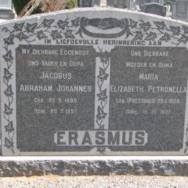 ERASMUS Jacobus Abraham Johannes 1888-1957 &amp; Maria Elizabeth Petronella PRETORIUS 1909-1987