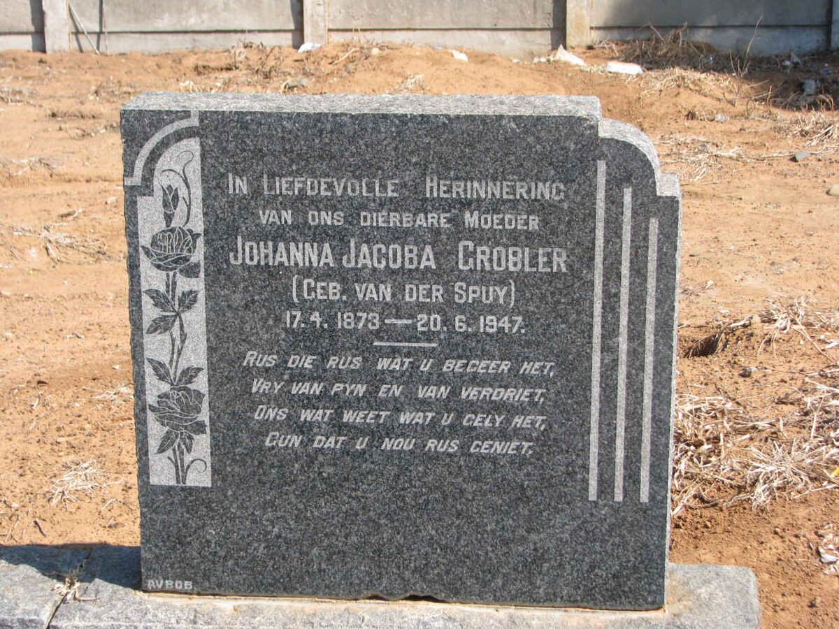 GROBLER Johanna Jacoba nee VAN DER SPUY 1873-1947