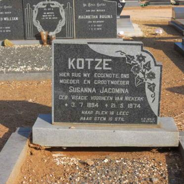 KOTZE Susanna Jacomina formerly VAN NIEKERK nee VISAGIE 1894-1974