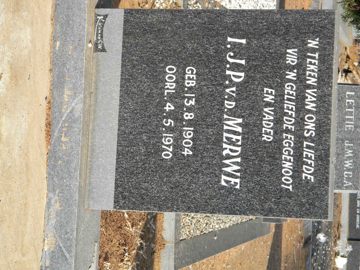 MERWE I.J.P., v.d. 1904-1970