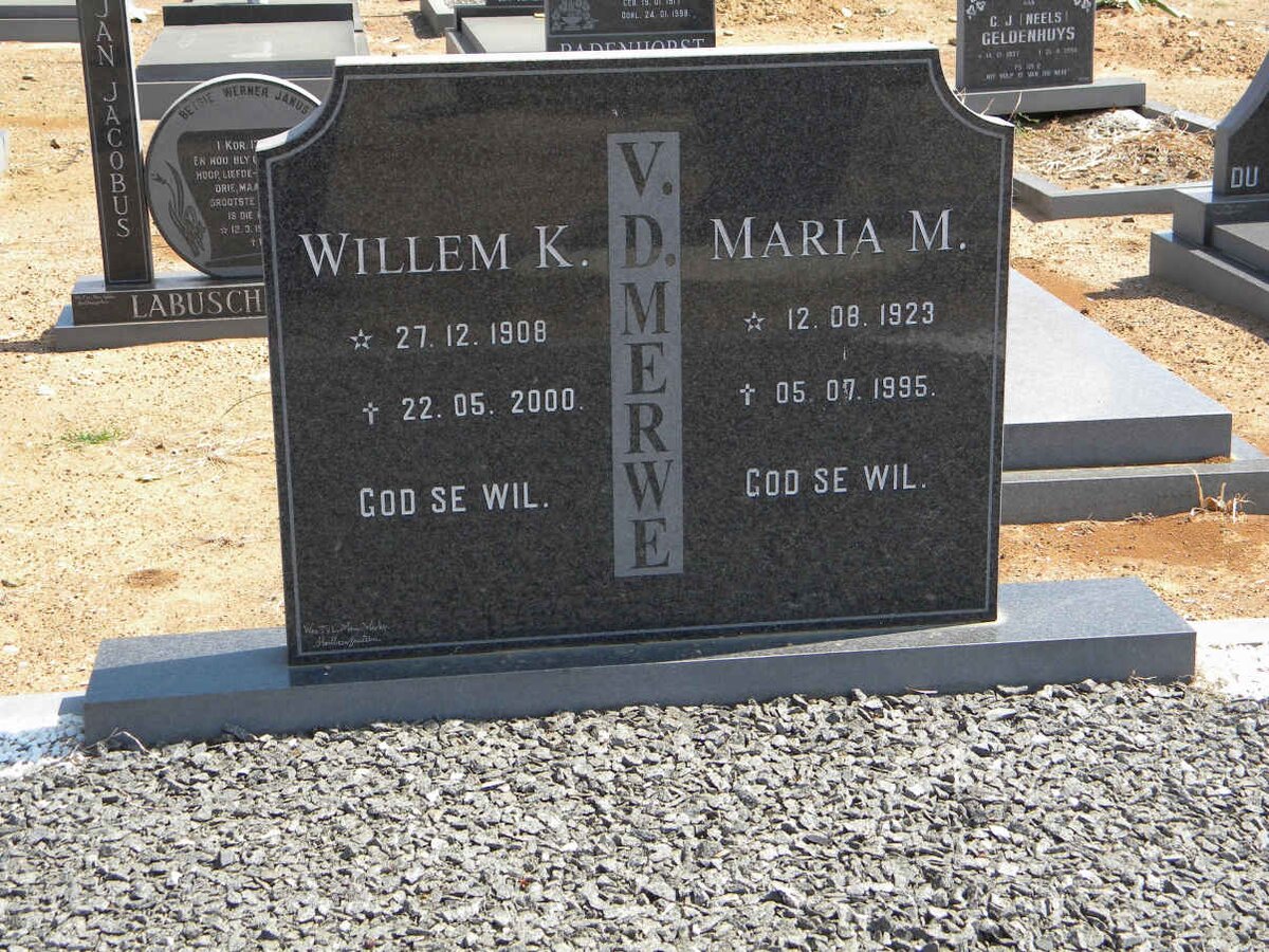 MERWE Willem K., v.d. 1908-2000 &amp; Maria M. 1923-1995