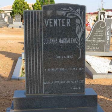 VENTER Johanna Magdalena nee V.D. BERG 1886-1974