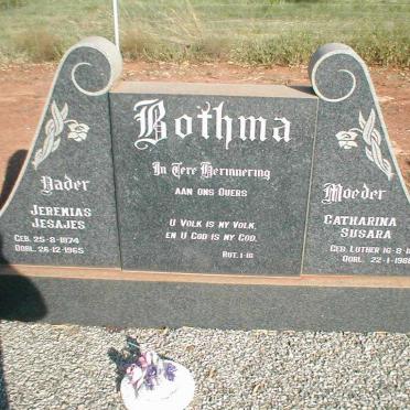 BOTHMA Jeremias Jesajes 1874-1965 &amp; Catharina Susara LUTHER 1895-1986