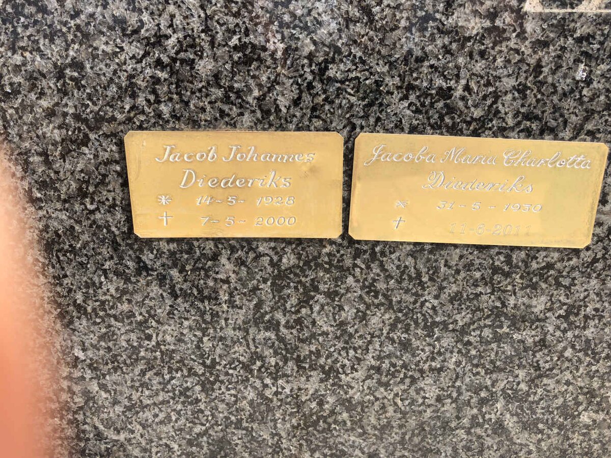 DIEDERIKS Jacob Johannes 1928-2000 &amp; Jacoba Maria Charlotta 1930-2011