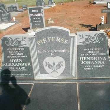 PIETERSE John Alexander 1919-1997 &amp; Hendrina Johanna 1927 -